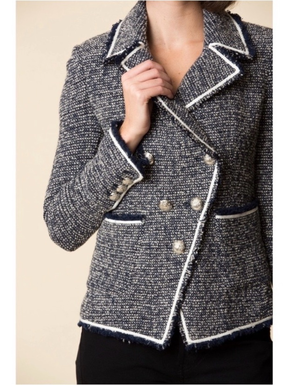 $695 Veronica Beard Carroll Wool Blend Navy White Tweed Jacket Blazer size 4